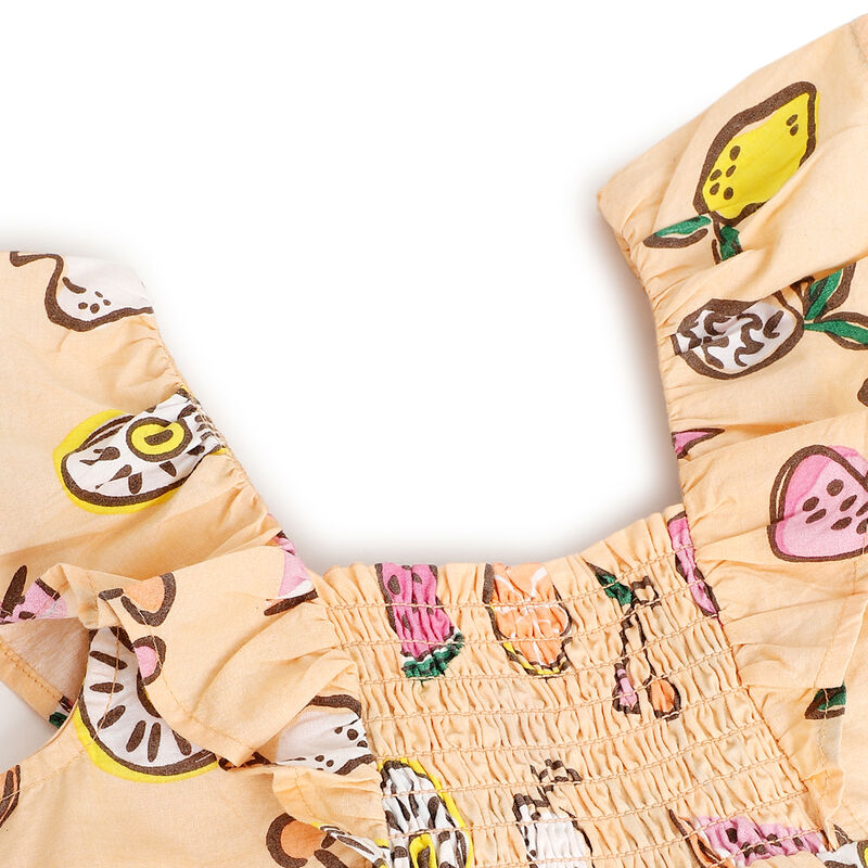 Girls Orange Printed Sleeveless Dress image number 2